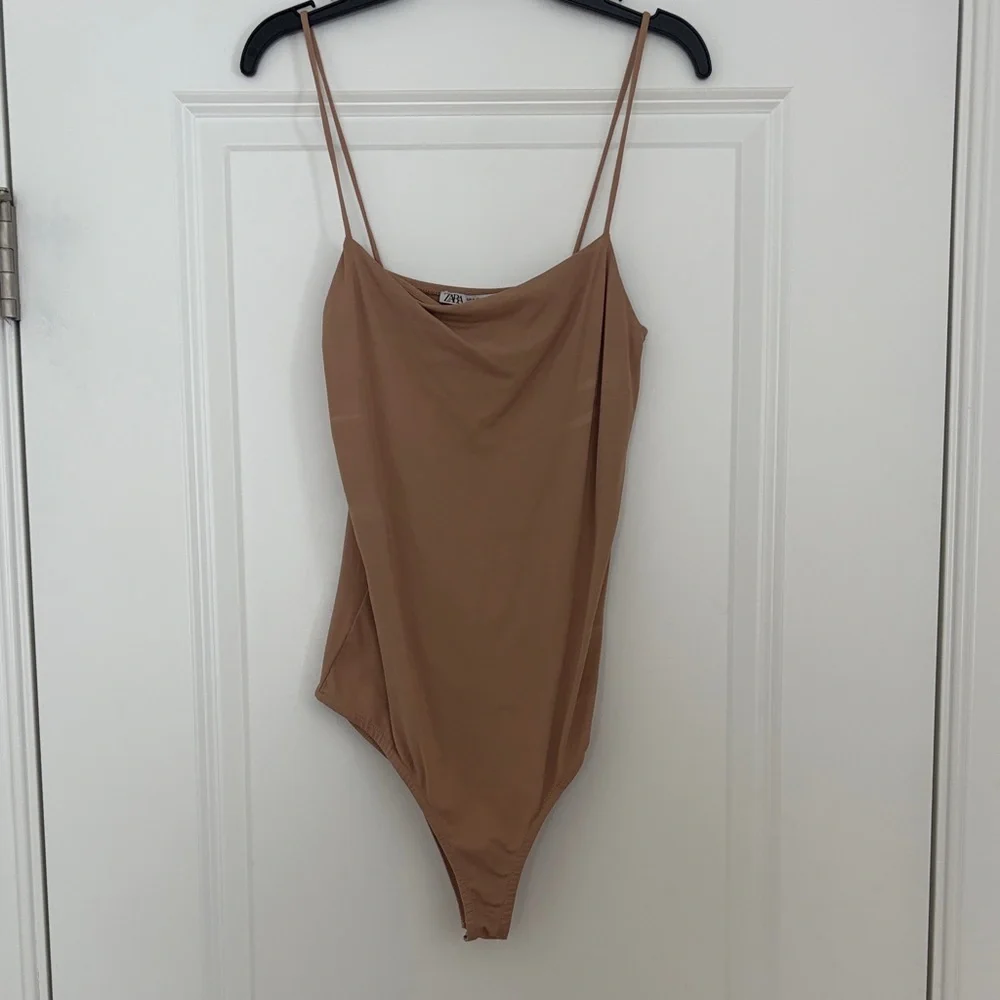 Zara Tan Cowl-Neck Spaghetti-Strap Bodysuit - Picture 5 of 7